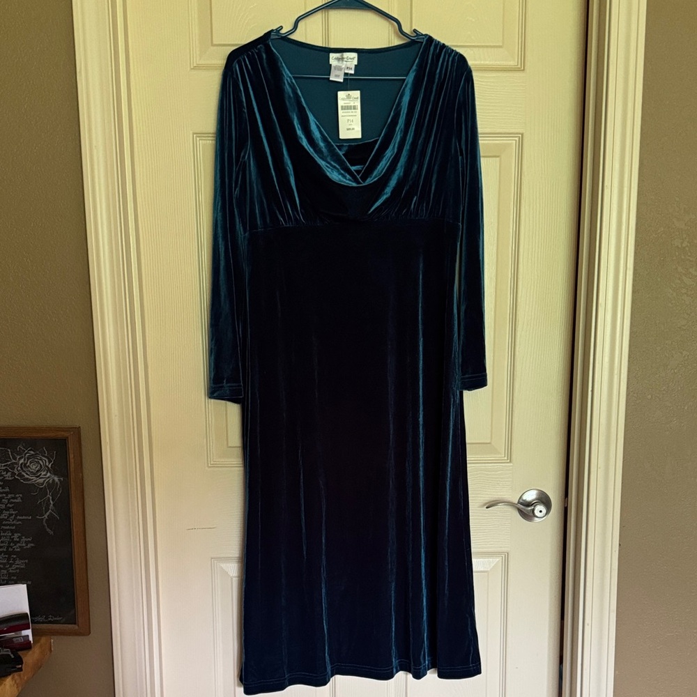 Coldwater Creek Velvet Long Sleeve Dress in Deep Teal NWT